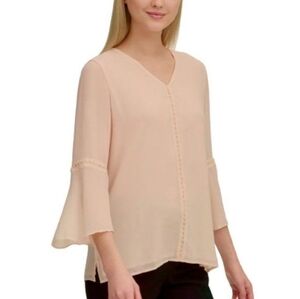 Calvin Klein Women's Pearl Accented Chiffon Blush Blouse Size XS
